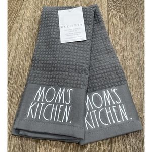 Set 2 MOM’s KITCHEN Rae Dunn Gray Grey Dish Kitchen Towels Mothers Day gift NEW!